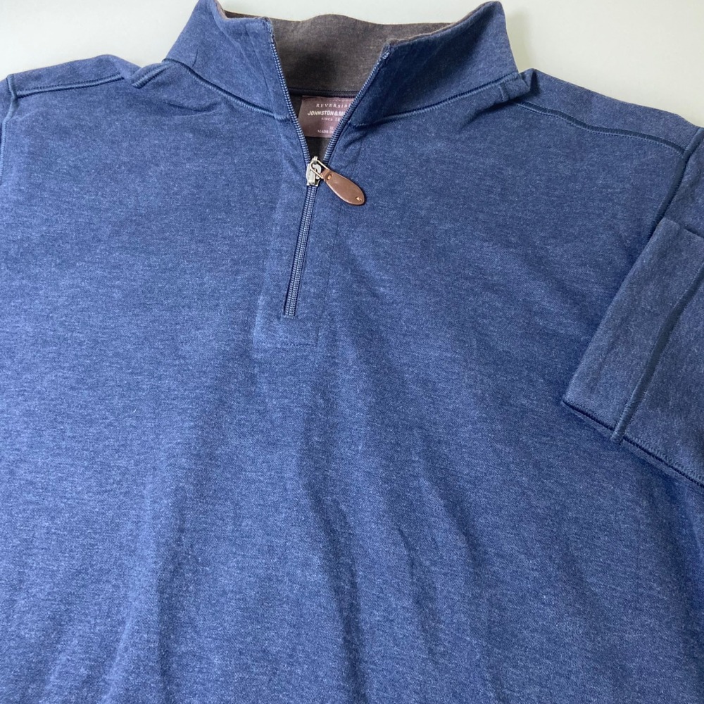 Johnston‎ & Murphy Mens XL Blue Brown Reversible 1/4 Zip Pullover Solid
